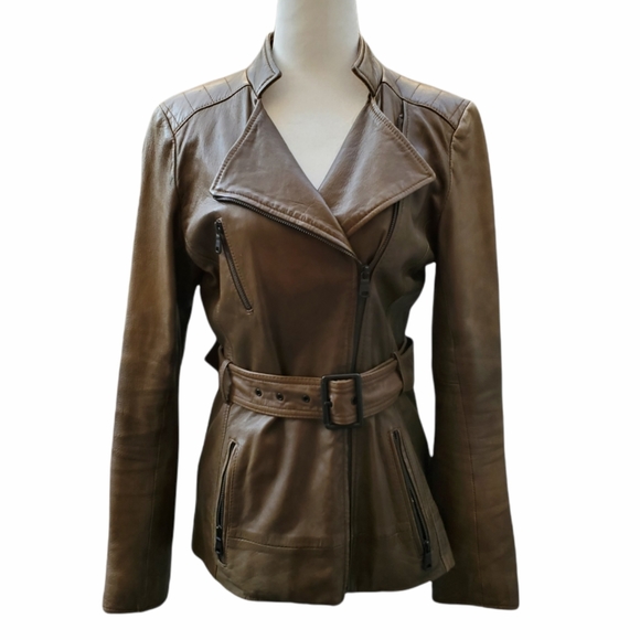 Andrew Marc Leather Belted Jacket - Picture 1 of 7